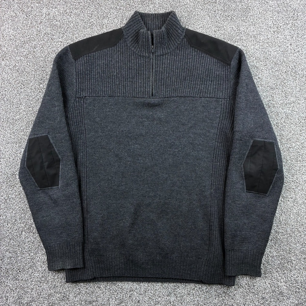 Massif Sweater Mens Large Gray 1/4 Zip 100% Wool Tactical Reinforced Military